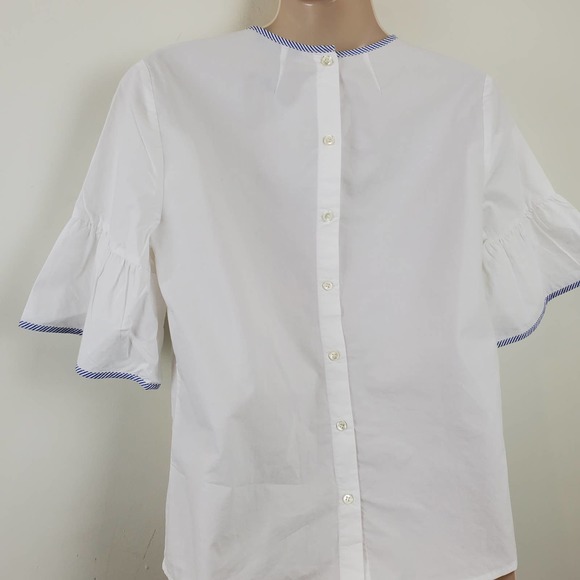J. CREW | BABY DOLL BUTTON DOWN BACK BELL SLEEVE COTTON WHITE STRIPE TOP WOMEN 0 - Picture 9 of 17